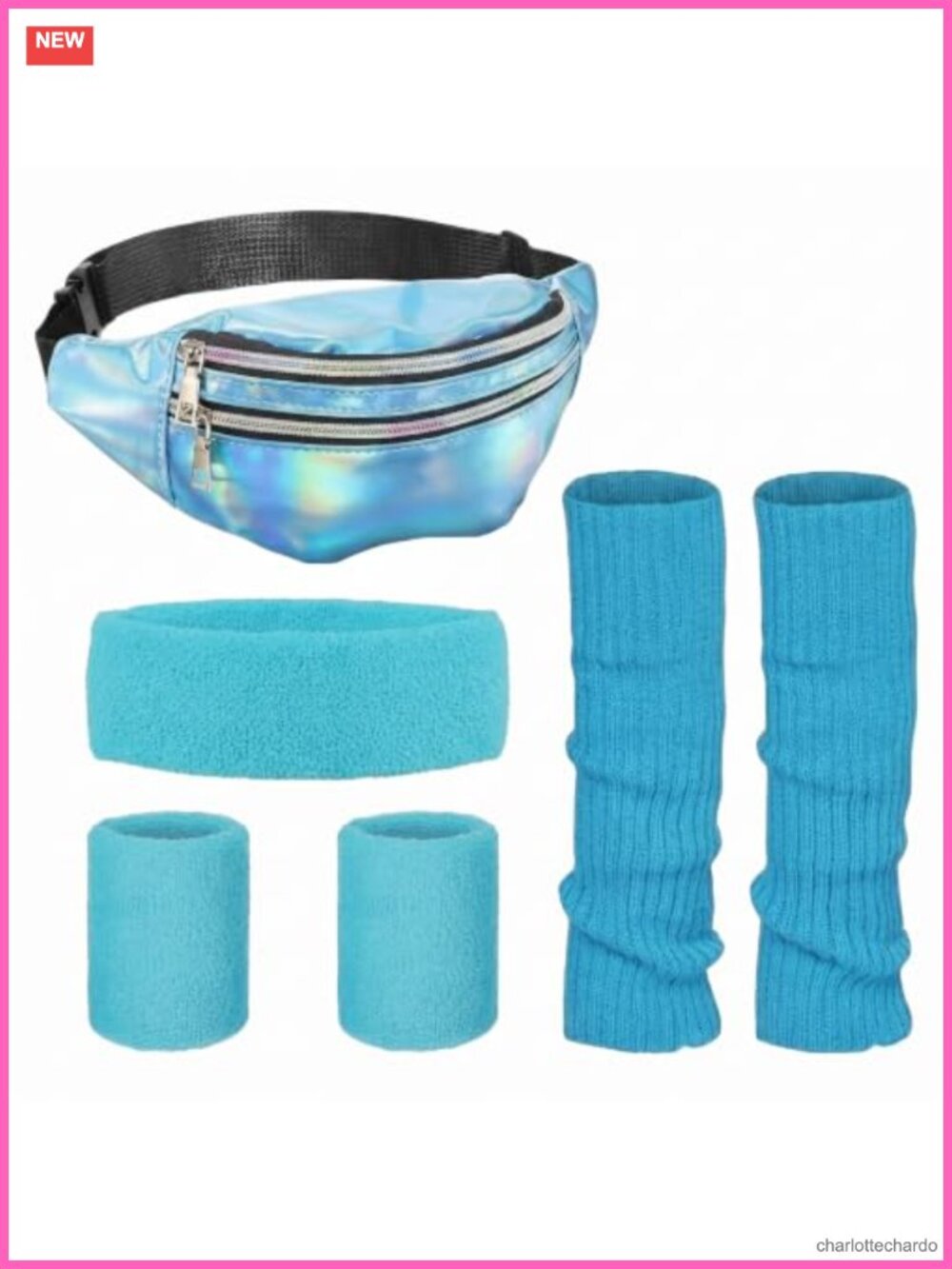 80s Neon Workout Set Holographic Fanny Pack Leg Warmers Retro
